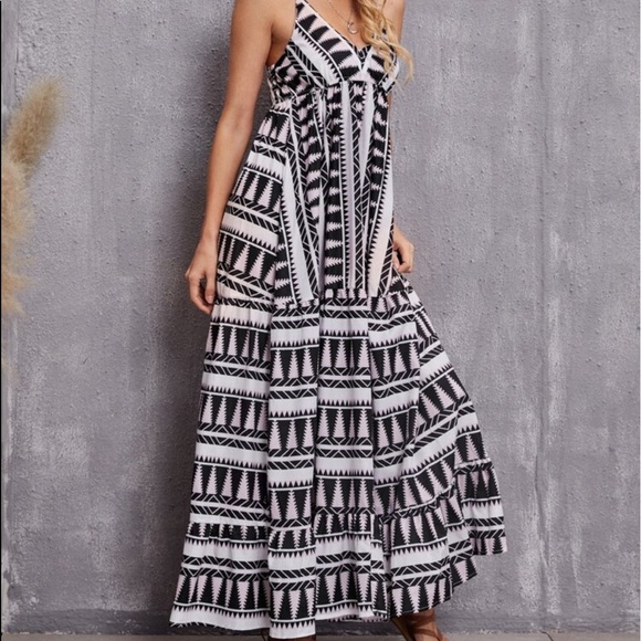 Boho Geo Abstract Print Cami Maxi Dress GREEN - Picture 7 of 11